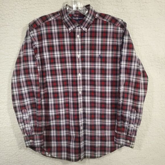 Ralph Lauren Shirt Men's Large (14-16) Red Blue Green White Plaid Cotton Button - Picture 1 of 16